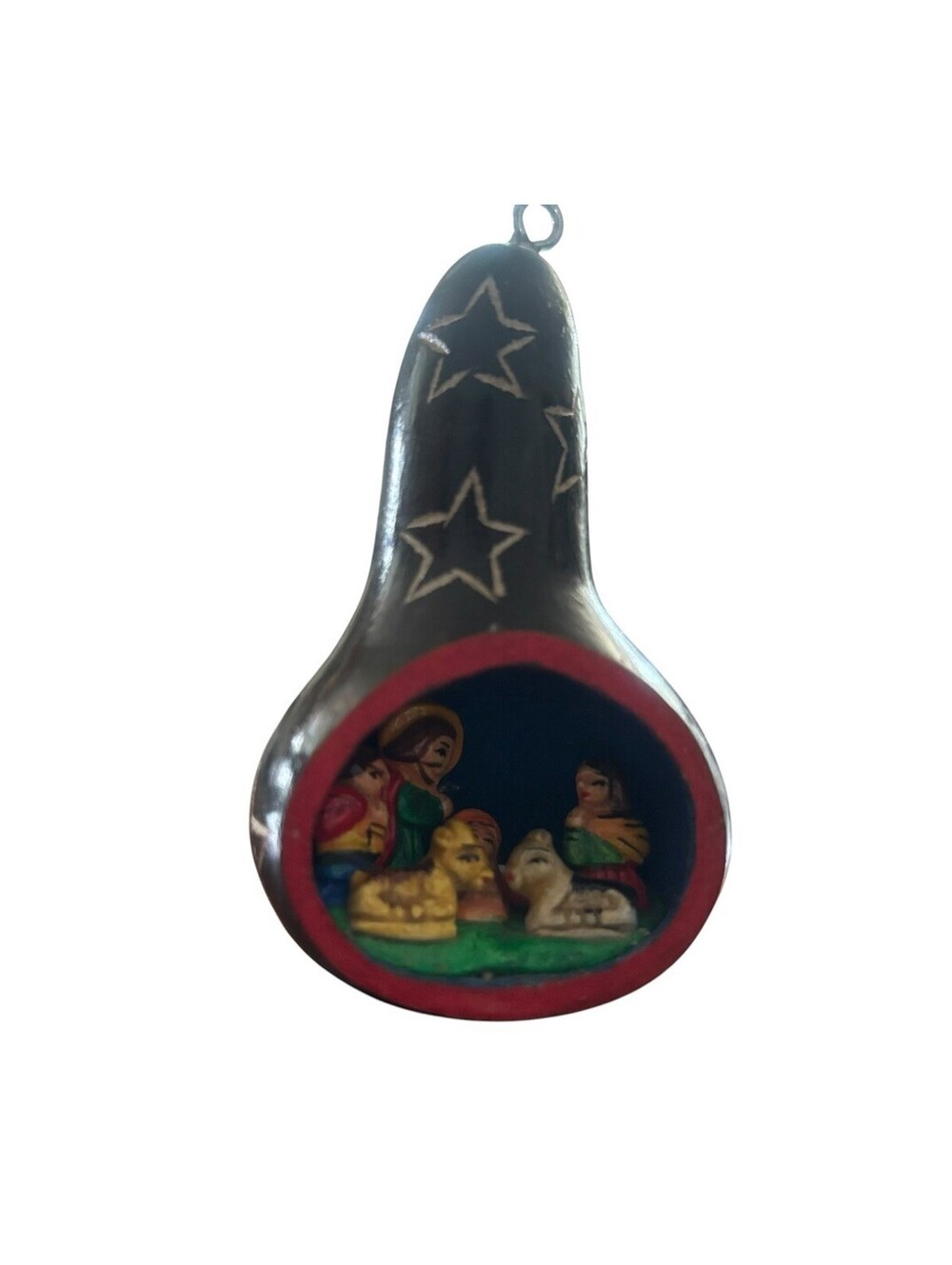 VTG Peruvian Carved Gourd Christmas Nativity Scene Diorama Ornament